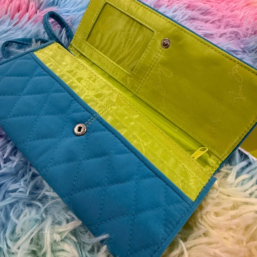 Vera Bradley Wallet and Cosmetic Pouch Set Womens OS Blue Green Like New Quilted
